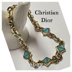 Christian Dior Bracelet Blue Enamel Gold Length 9.8 in. Vintage