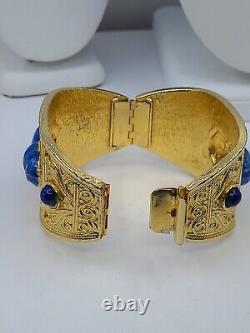 Chunky Accessocraft NYC Egyptian Revival Enamel Lapis Scarab Bangle Bracelet 7