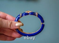 Ciner Beautiful 18k Gold Crystal Blue Enamel Bracelet Marked OOAK