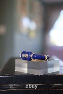 Ciner Beautiful 18k Gold Crystal Blue Enamel Bracelet Marked OOAK