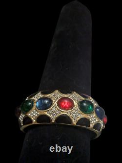 Ciner Bracelet Green Blue Red Glass Cabachons Enamel