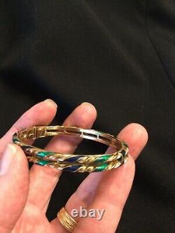 Ciner Green and Blue Enamel Oval Hinged Bracelet for a Small Wrist 5 1/2