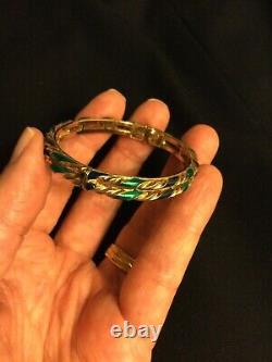 Ciner Green and Blue Enamel Oval Hinged Bracelet for a Small Wrist 5 1/2