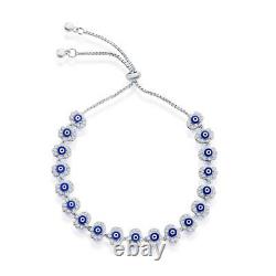 Classic Women's Bracelet Sterling Silver Blue Enamel Evil Eye CZ Hamsa T-8020