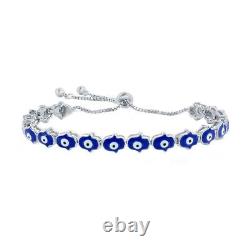 Classic Women's Bracelet Sterling Silver Blue Enamel Evil Eye Hamsa Bolo T-8018