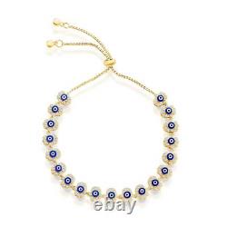 Classic Women's Bracelet YG Plated Blue Enamel Evil Eye Cubic Zirconia Hamsa