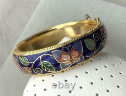 Cloisonne Bracelet Vintage Enamel Retro Color Blue Gold Butterflies Charms 70s