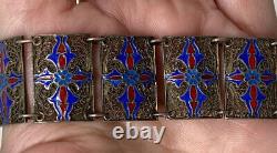 Cool Vintage Intricate 800 Sterling Silver Red Blue Enamel Filigree Bracelet 6