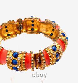 Coral Enamel, Lapis Beads, Rhinestones 1960's K. J. L. (Kenneth Lane) Bracelet