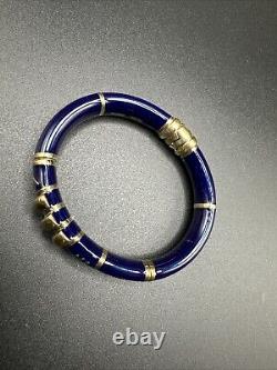 Craig Drake Italy Enamel On 925 Sterling Hinged Bracelet Blue Gold Tone 7 J73