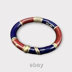 Craig Drake Italy Enamel On 925 Sterling Hinged Bracelet Red Blue 7 J127