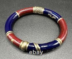 Craig Drake Italy Enamel On 925 Sterling Hinged Bracelet Red Blue 7 J127