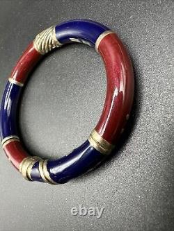 Craig Drake Italy Enamel On 925 Sterling Hinged Bracelet Red Blue 7 J127