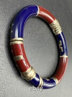 Craig Drake Italy Enamel On 925 Sterling Hinged Bracelet Red Blue 7 J127