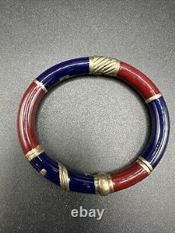 Craig Drake Italy Enamel On 925 Sterling Hinged Bracelet Red Blue 7 J127