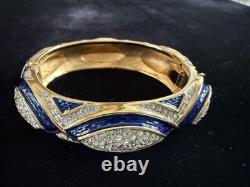 Crown Trifari Blue Enamel Rhinestone Clamper Bracelet Alfred Philippe 1960s