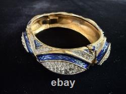 Crown Trifari Blue Enamel Rhinestone Clamper Bracelet Alfred Philippe 1960s Crown Trifari Blue Enamel Rhinestone Clamper Bracelet Alfred Philippe 1960s