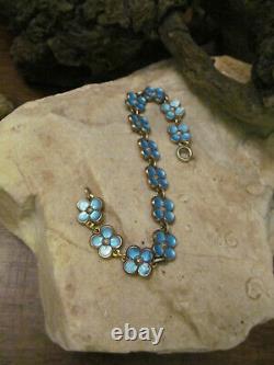 D-A NORVAY Sterling Silver 925 Blue Guilloche Enamel Flower Link bracelet 11.5g