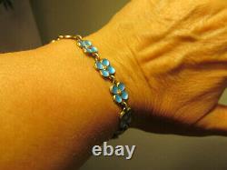 D-A NORVAY Sterling Silver 925 Blue Guilloche Enamel Flower Link bracelet 11.5g