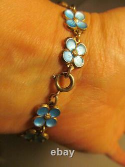 D-A NORVAY Sterling Silver 925 Blue Guilloche Enamel Flower Link bracelet 11.5g