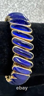D. F. B. Co. CARMEN Signed Gold Filled Blue Enamel Accents Expansion VTG Bracelet