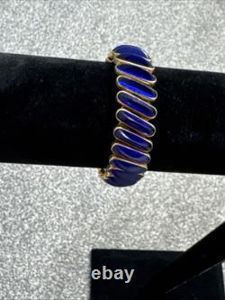 D. F. B. Co. CARMEN Signed Gold Filled Blue Enamel Accents Expansion VTG Bracelet