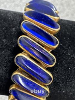 D. F. B. Co. CARMEN Signed Gold Filled Blue Enamel Accents Expansion VTG Bracelet