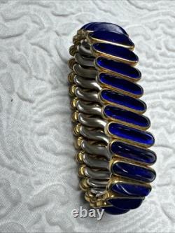 D. F. B. Co. CARMEN Signed Gold Filled Blue Enamel Accents Expansion VTG Bracelet