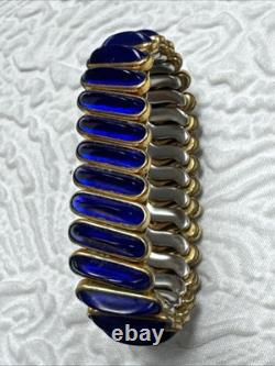 D. F. B. Co. CARMEN Signed Gold Filled Blue Enamel Accents Expansion VTG Bracelet
