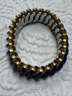 D. F. B. Co. CARMEN Signed Gold Filled Blue Enamel Accents Expansion VTG Bracelet