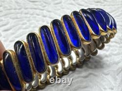 D. F. B. Co. CARMEN Signed Gold Filled Blue Enamel Accents Expansion VTG Bracelet