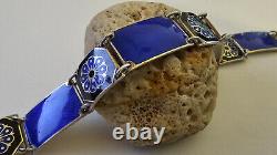 David Andersen Norway Enamel Cobalt Blue Sterling Silver 925 Link Bracelet