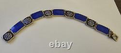 David Andersen Norway Enamel Cobalt Blue Sterling Silver 925 Link Bracelet