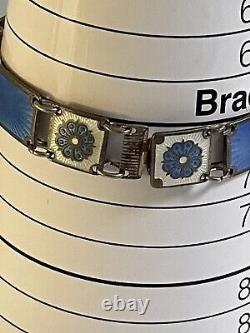 David Andersen Norway Sterling Blue Floral Enamel Panel Bracelet See Pics/Notes