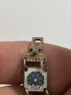 David Andersen Norway Sterling Blue Floral Enamel Panel Bracelet See Pics/Notes