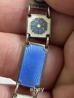 David Andersen Norway Sterling Blue Floral Enamel Panel Bracelet See Pics/Notes