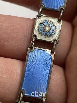 David Andersen Norway Sterling Blue Floral Enamel Panel Bracelet See Pics/Notes