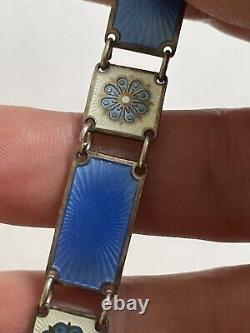 David Andersen Norway Sterling Blue Floral Enamel Panel Bracelet See Pics/Notes