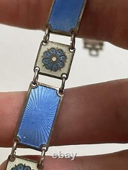 David Andersen Norway Sterling Blue Floral Enamel Panel Bracelet See Pics/Notes