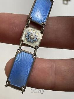 David Andersen Norway Sterling Blue Floral Enamel Panel Bracelet See Pics/Notes