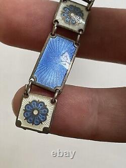 David Andersen Norway Sterling Blue Floral Enamel Panel Bracelet See Pics/Notes