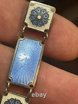 David Andersen Norway Sterling Blue Floral Enamel Panel Bracelet See Pics/Notes