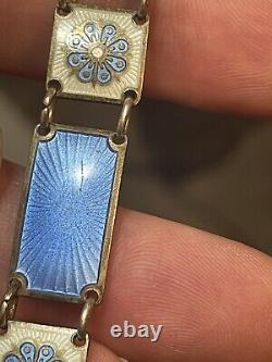 David Andersen Norway Sterling Blue Floral Enamel Panel Bracelet See Pics/Notes