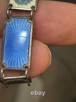 David Andersen Norway Sterling Blue Floral Enamel Panel Bracelet See Pics/Notes