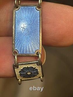 David Andersen Norway Sterling Blue Floral Enamel Panel Bracelet See Pics/Notes