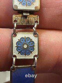 David Andersen Norway Sterling Blue Floral Enamel Panel Bracelet See Pics/Notes