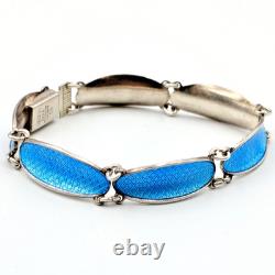 David Andersen Norway Sterling Silver 925 Blue Enamel Panel Small Bracelet 5.75