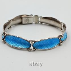 David Andersen Norway Sterling Silver 925 Blue Enamel Panel Small Bracelet 5.75