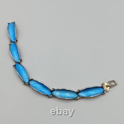 David Andersen Norway Sterling Silver 925 Blue Enamel Panel Small Bracelet 5.75