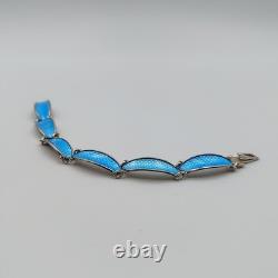David Andersen Norway Sterling Silver 925 Blue Enamel Panel Small Bracelet 5.75